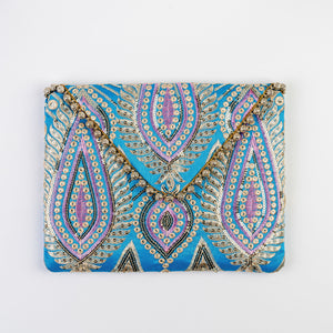 The Ibiza Clutch with Gold detail  in Turquoise